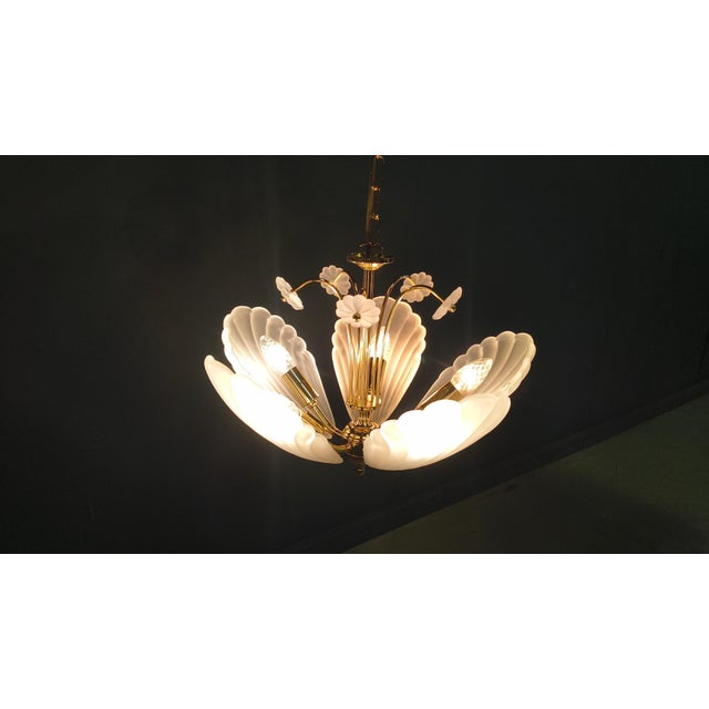1970s Vintage Italian Glass and Brass Chandelier, 1970s For Sale - Image 5 of 17