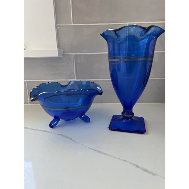Lovely cobalt blue depression glass! A matching set created by LE Smith Co from 1920-1934. The Mayonnaise bowl has a...