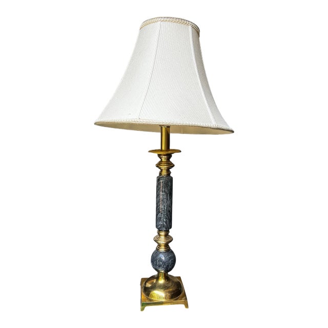 Vintage Gold and Black Stone Table Lamp For Sale