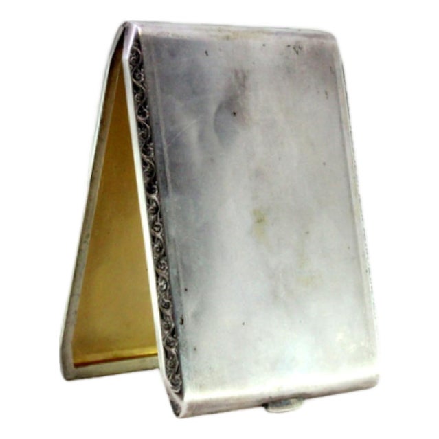 Matte Silver Cigarette Case with Raised Trim For Sale