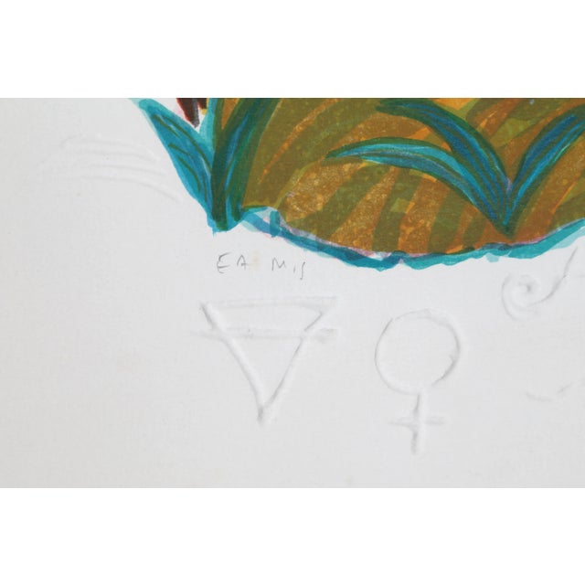 Surrounded by plants in nature, Judith Bledsoe's rendering of the sign Taurus is bold and colorful, indicative of the...