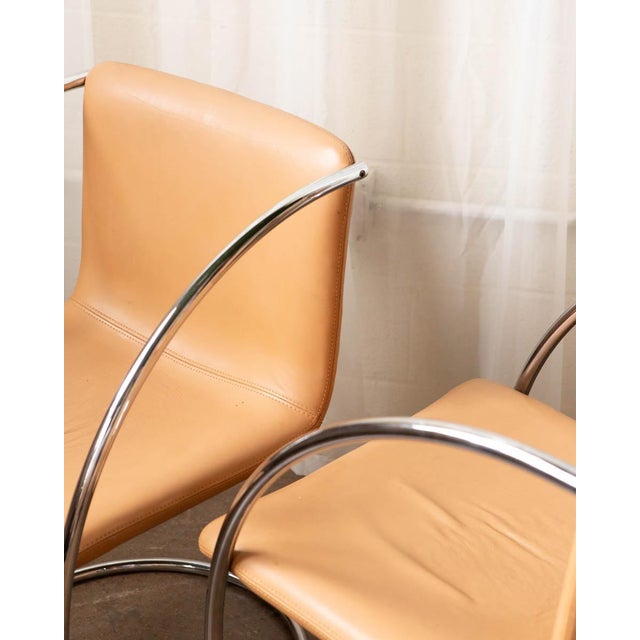 1970s Mid-Century Modern Saporiti Tubular Steel Chrome and Leather Italian Armchairs - Set of 6 For Sale - Image 14 of 17
