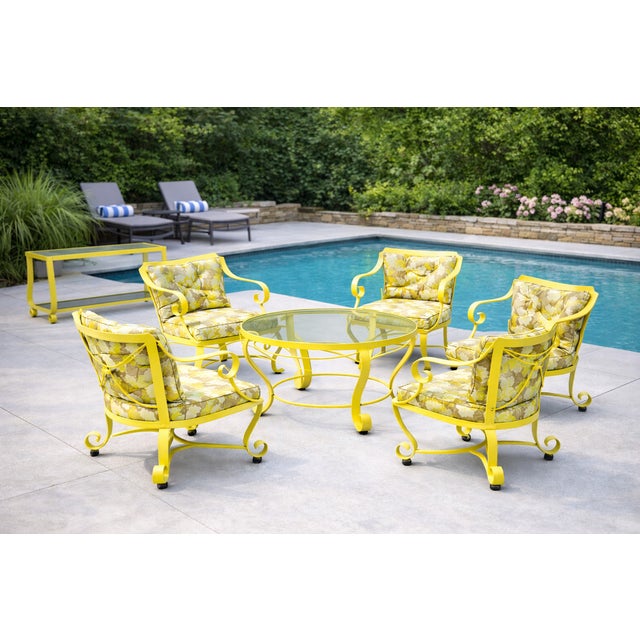 Yellow Vintage O.W. Lee “Alphonse” Yellow Wrought Iron Patio Set – Hollywood Regency Palm Springs 6-Piece Collection For Sale - Image 8 of 10