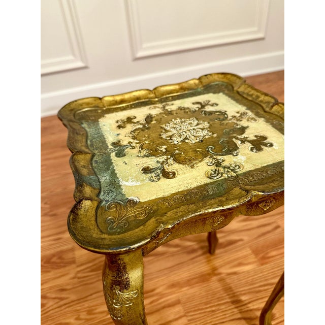 Baroque Italian Florentine Gold Gilt and Cream Square Side Accent Table For Sale - Image 9 of 12