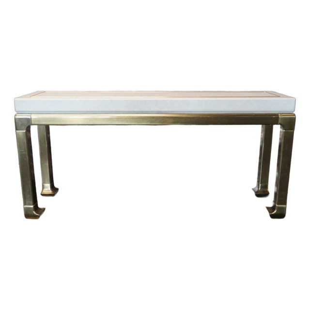 1970s Mid-Century Ivory Console Table on Brass Legs Attributed to Mastercraft For Sale