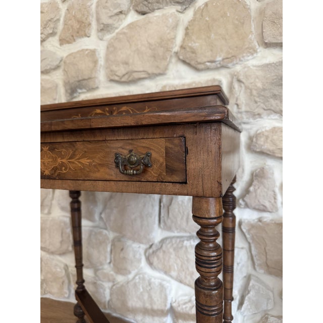 Brown Antique Edwardian Marquetry Ladies Wring Desk with Small Leather Top Workspace, 1920s For Sale - Image 8 of 18