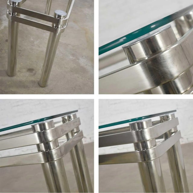 Modern Console Sofa Table Chrome Rectangle With Glass Top Style of Pace or Karl Springer For Sale - Image 12 of 13