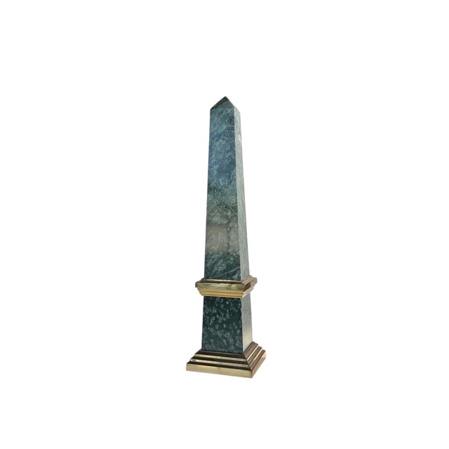 Neoclassical Neoclassical Green Marble & Brass Obelisk, 14.5" High For Sale - Image 3 of 11