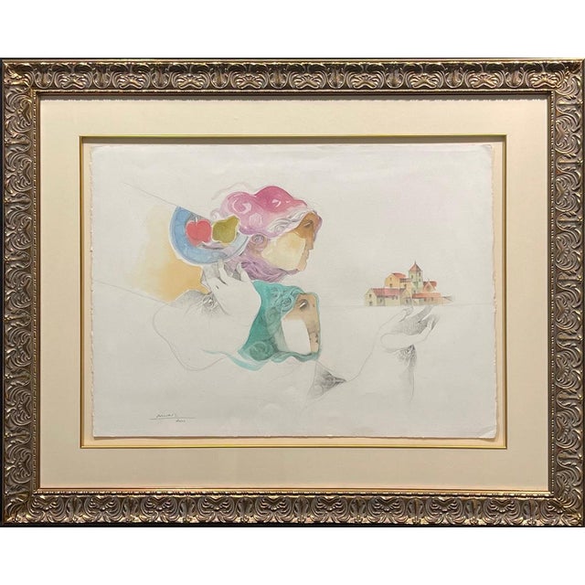 Sunol Alvar Memories of Barcelona Art Watercolor with Custom Frame Hand Signed For Sale