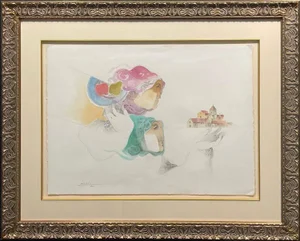 Sunol Alvar Memories of Barcelona Art Watercolor with Custom Frame Hand Signed