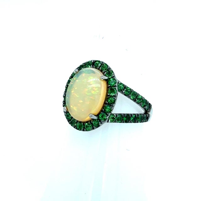 2010s Natural Opal Tsavorite Ring 14k Gold 5.66 TCW Certified, Size 6.5 For Sale - Image 5 of 10
