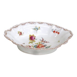 Mid 20th Century Dresden Porcelain Serving Bowl Scalloped Rim Hand Painted Floral Details For Sale