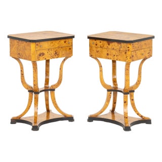 Biedermeier Burlwood Sewing Tables, Pair For Sale