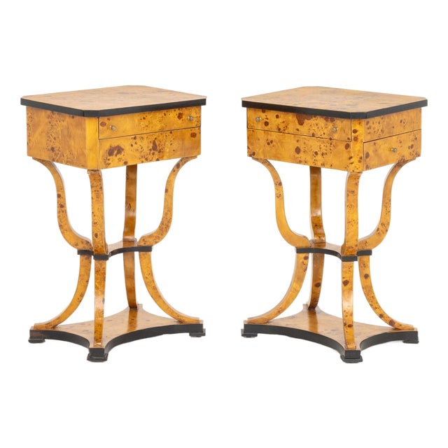 Biedermeier Burlwood Sewing Tables, Pair For Sale