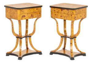 Biedermeier Burlwood Sewing Tables, Pair
