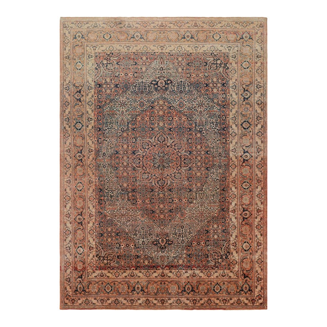 Antique Tabriz Persian Rug With Salmon Tone Medallion and Florals | Rug & Kilim For Sale