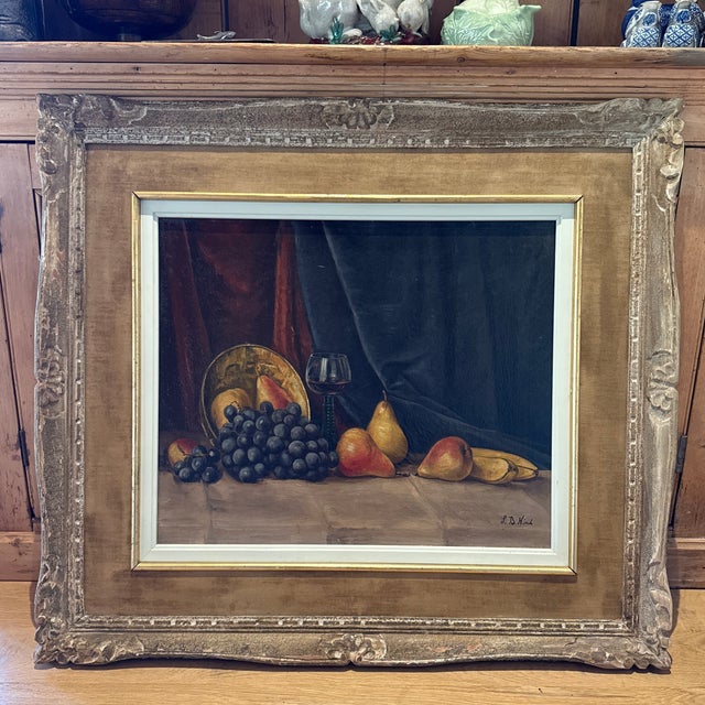 Antique a Fruit Still Life Oil Painting With Antique Carved Wood Frame For Sale - Image 10 of 10