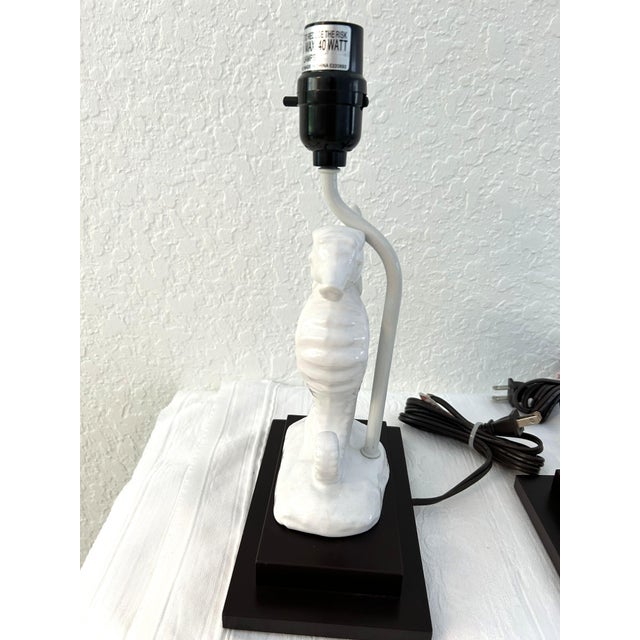 2000 - 2009 Coastal White Ceramic Seahorse Lamps, a Pair For Sale - Image 5 of 5