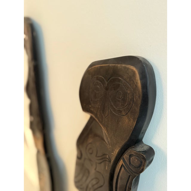 Black Set of 2 Rapa Nui Moai — Hand-Carved Wood Wall Sculptures (Chile) For Sale - Image 8 of 10
