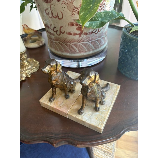 Brass Pair of Cast Brass Sporting Dog Bookends on Marble Bases For Sale - Image 8 of 12