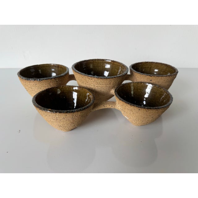 1980’s Vintage Sculptural Studio Art Pottery Connected Bowl Centerpiece, Signed For Sale - Image 11 of 12