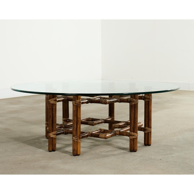 McGuire Organic Modern Lattice Rattan Brass Glass Cocktail Table For Sale - Image 10 of 18