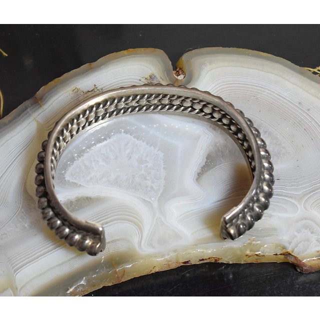 Metal Vintage Heavy Sterling Silver Navajo Cuff Bracelet Franklin & Verna Tahe For Sale - Image 7 of 17