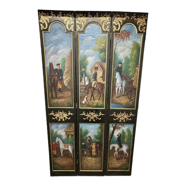 Vintage Equestrian Themed Painted Room Divider For Sale