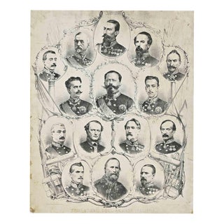 Unknown, Portrait of Vittorio Emanuele II and His Generals, 1880, Lithograph For Sale