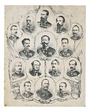 Unknown, Portrait of Vittorio Emanuele II and His Generals, 1880, Lithograph