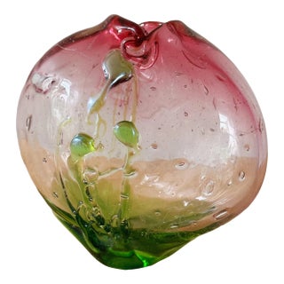 Vintage Mouth Blown Art Glass Bud Vase in Pink and Green For Sale