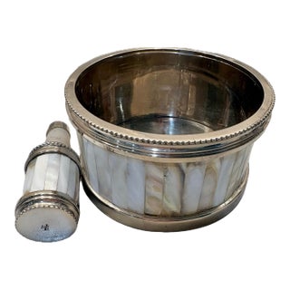 Ralph Lauren Mother‑of‑Pearl Wine Coaster & Bottle Stopper Set — Luxe Barware, Bar Cart Styling, Coastal Glam, Palm Beach Regency, Barware For Sale