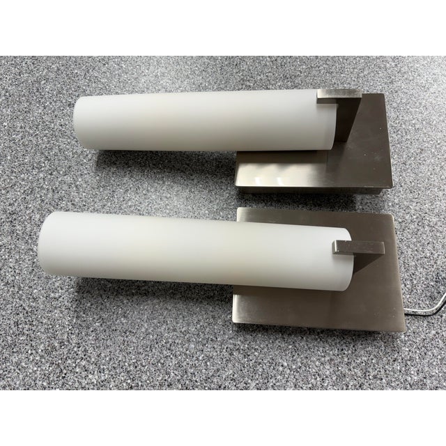 Glass George Kovacs Opal Glass Tube Shade Wall Scones, Pair For Sale - Image 7 of 11
