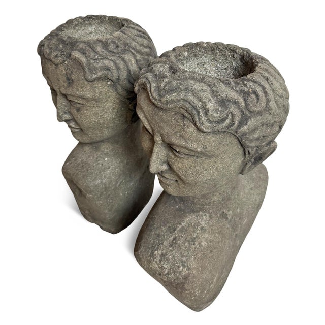 Stone Pair of Vintage Stone Garden Goddess Busts For Sale - Image 7 of 11