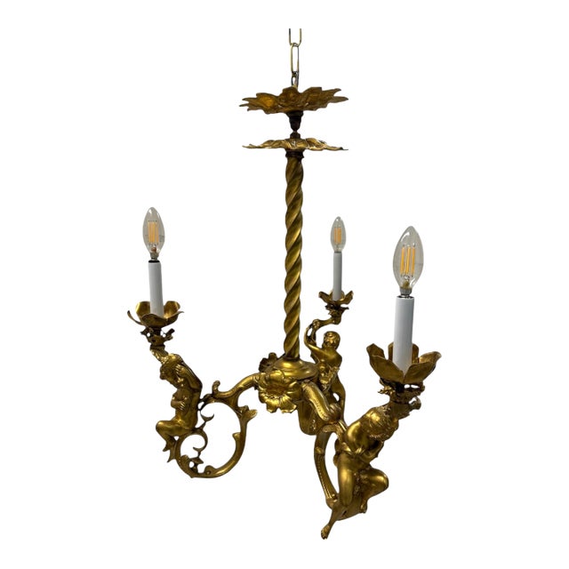 19th Century French Gilt Bronze Three-Light Chandelier by Marchand For Sale