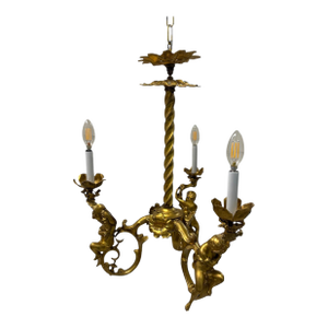 19th Century French Gilt Bronze Three-Light Chandelier by Marchand