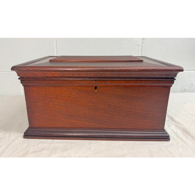 American Quality Antique 19th Century Handmade Mahogany Wood Wooden Jewelry Sewing Box For Sale - Image 3 of 9