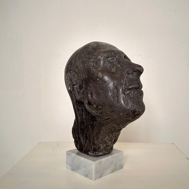 1970s Mid Century Painted Plaster Bust of a Man on a Marble Base, 1976 For Sale - Image 5 of 16