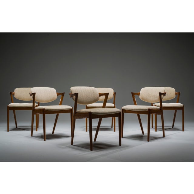Dining Chairs Model 42 in Teak and Wool attributed to Kai Kristiansen for Schou Andersen, 1960s, Set of 6 For Sale - Image 17 of 18