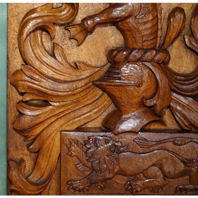 Large Antique Hand-Carved Oak Heraldic Coat of Arms Armorial Panel For Sale - Image 11 of 18
