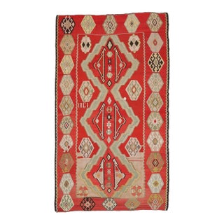 Mid 20th Century Vintage Red Turkish Large Kilim Rug For Sale