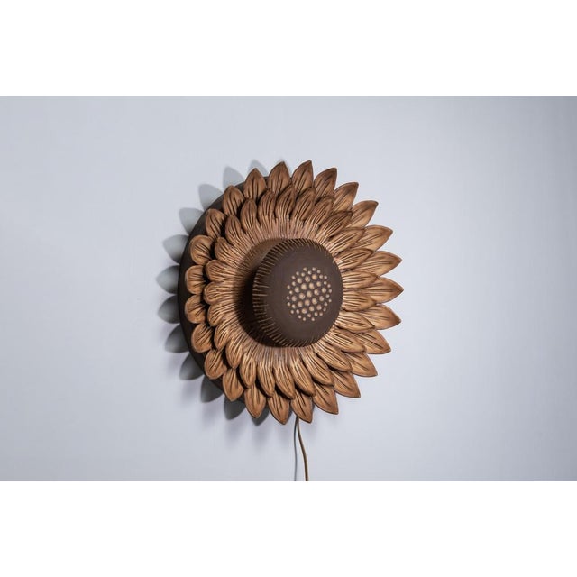 Brown Ceramic Sunflower Wall Lamp by Berth Ferdinand Norrman, 1960s For Sale - Image 8 of 8