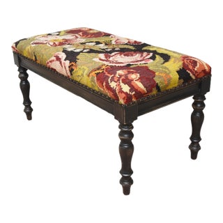 Vintage Upholstered Turkish Floral Carpet Bench W/ Nailhead Tacking For Sale