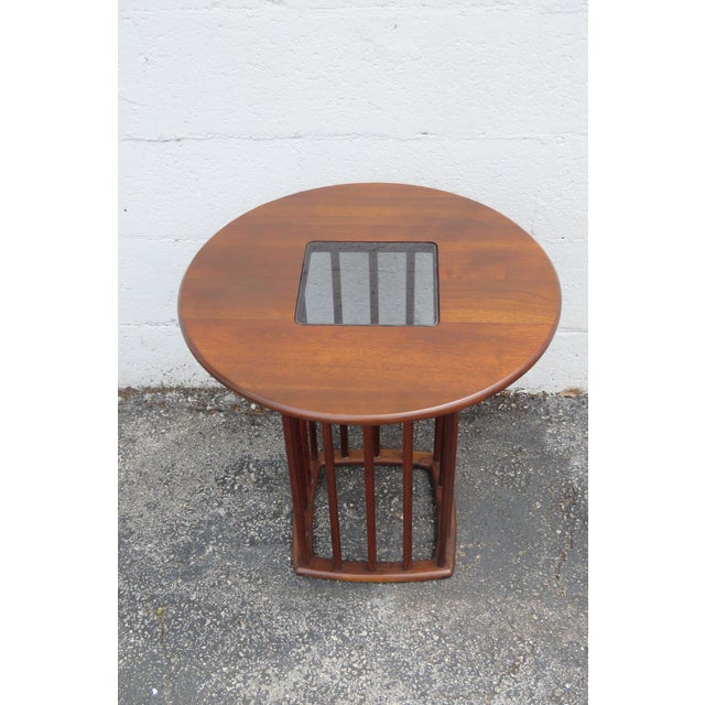 Brown Mid Century Danish Round Glass Top Side End Lamp Table For Sale - Image 8 of 8