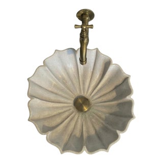 Hand Carved White Marble Lotus Vessel Sink, Scalloped Flower Stone Bathroom Vanity Sink For Sale
