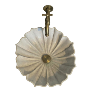 Hand Carved White Marble Lotus Vessel Sink, Scalloped Flower Stone Bathroom Vanity Sink