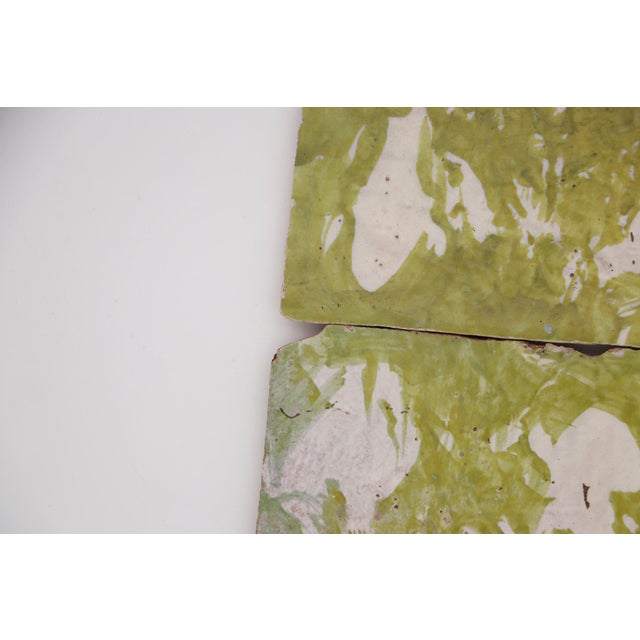 Green 18th Century Set of Four Green Spongeware Tiles, Portuguese For Sale - Image 8 of 12