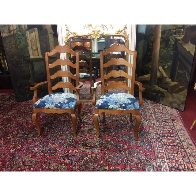 1990s Vintage Ladder Back Arm Chairs, Ethan Allen Furniture, the Pair For Sale - Image 5 of 9