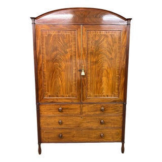 Georgian Inlaid Mahogany Linen Press, 1824 For Sale