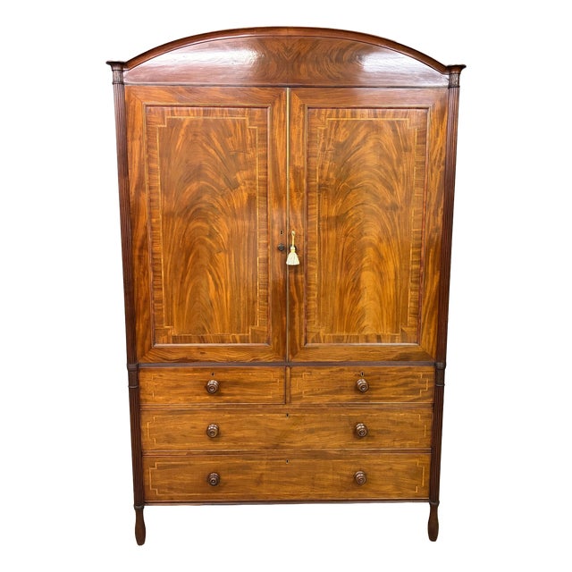 Georgian Inlaid Mahogany Linen Press, 1824 For Sale